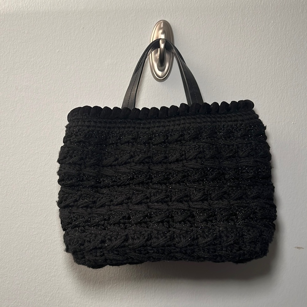 Katherine Tess Boutique Black Woven Knit Crocheted Tote Bag